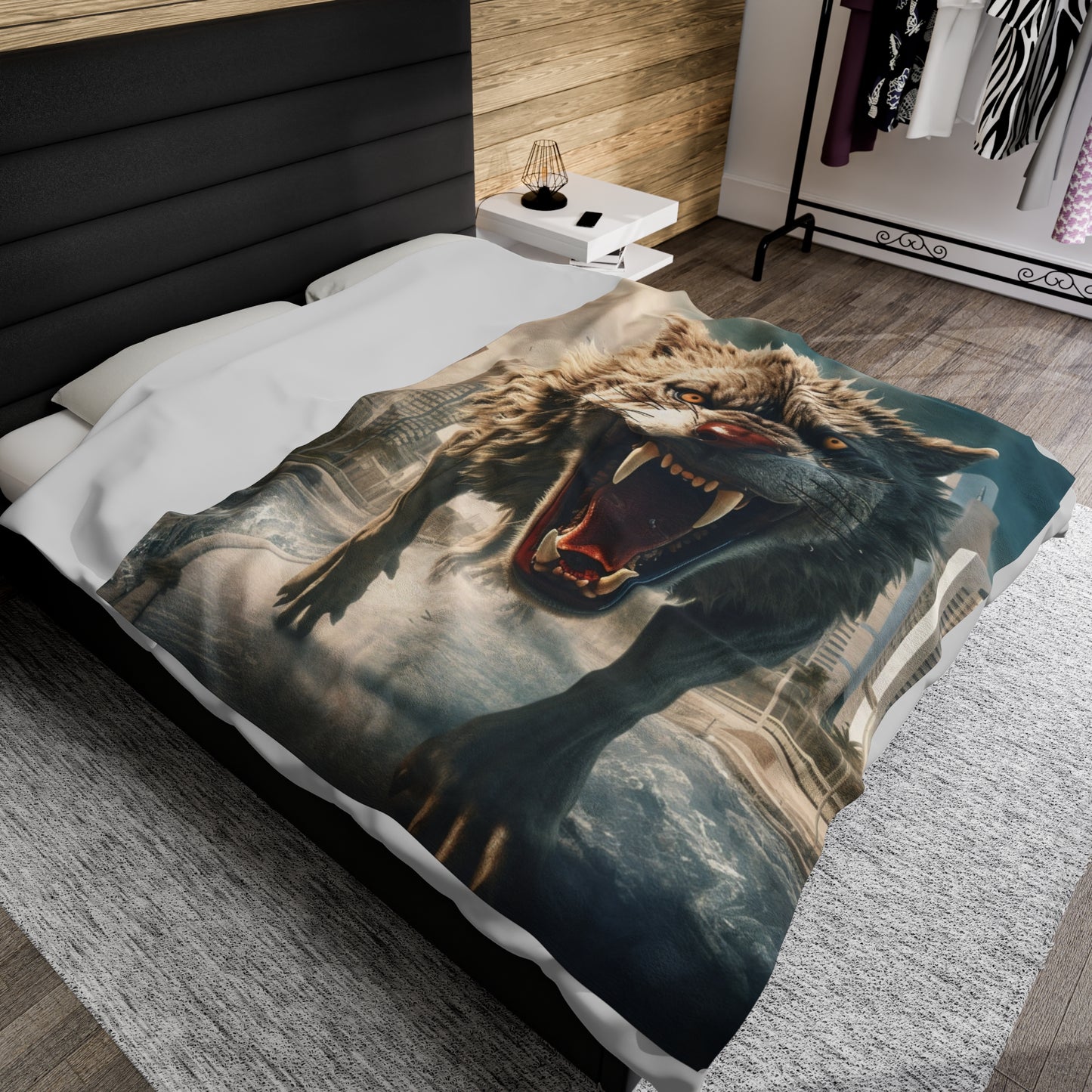 Wolf Mean Walking In City Plush Blanket