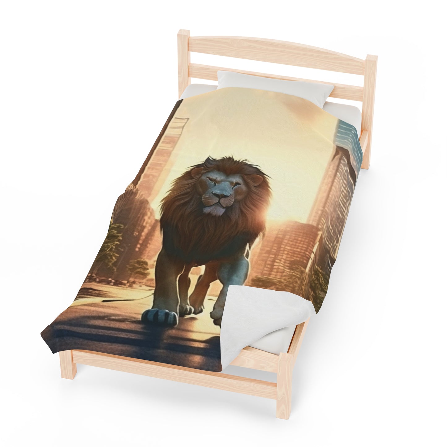 Lion Walking in the City Plush Blanket