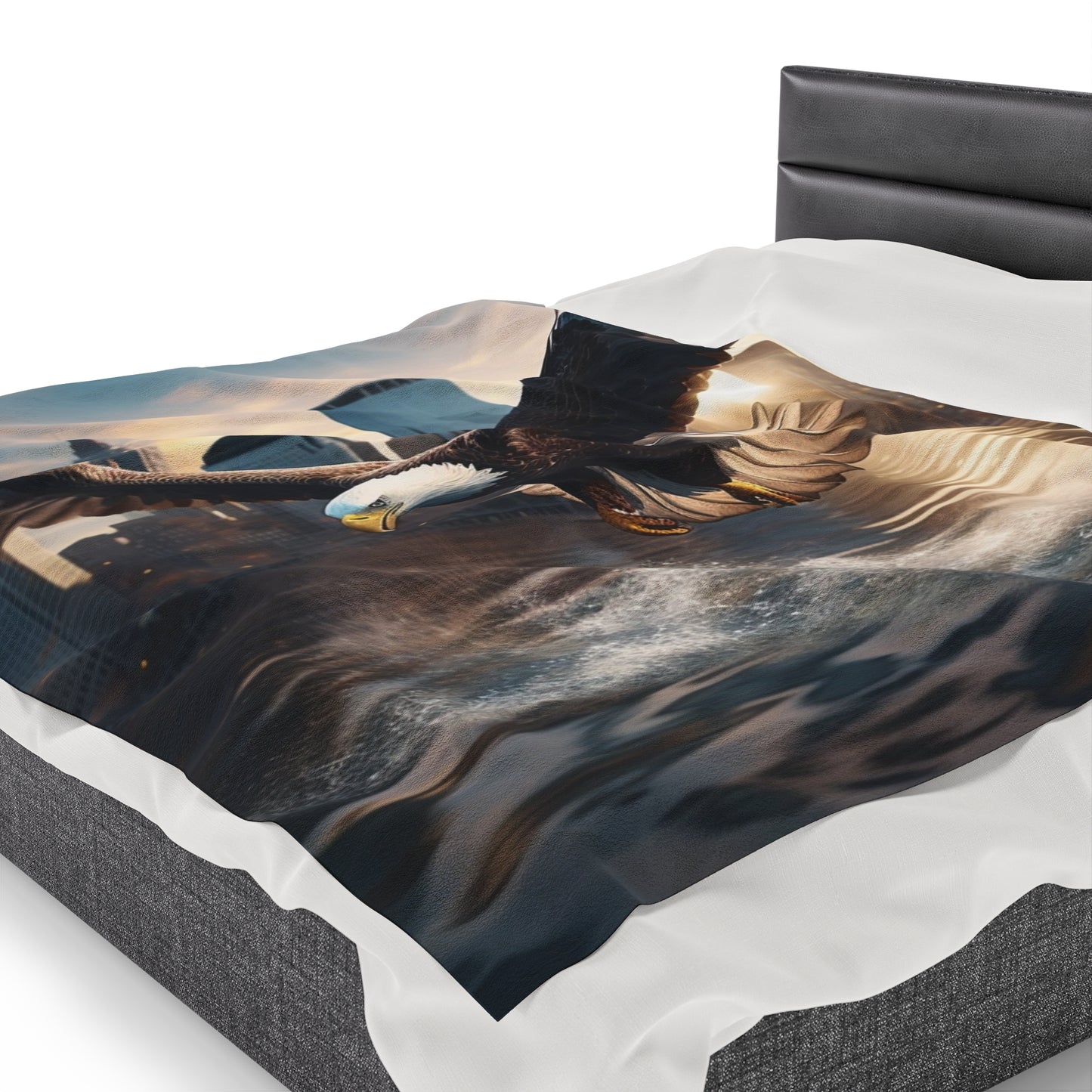 Bald Eagle Mean Flying In City Plush Blanket