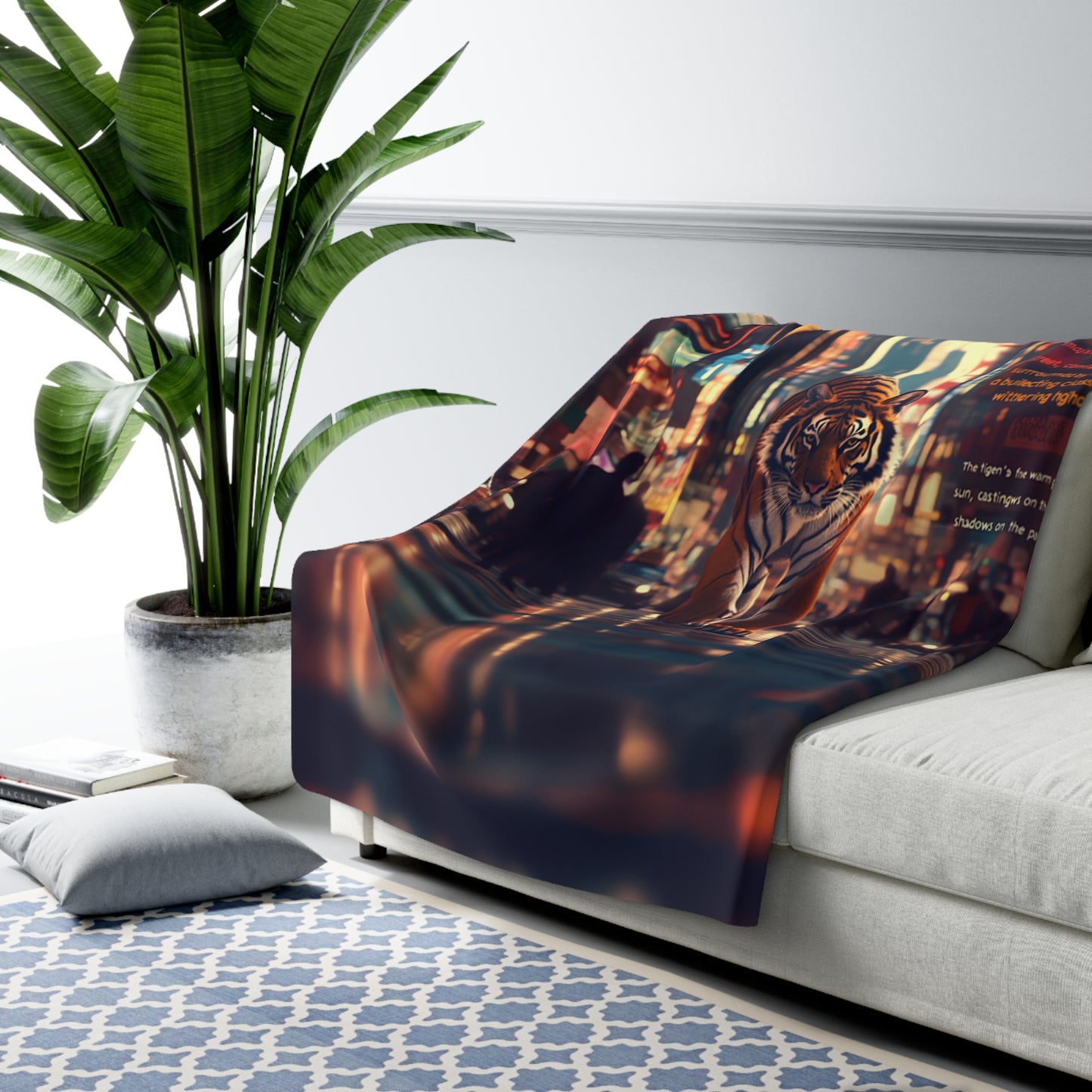 Tiger In The City Sherpa Fleece Blanket