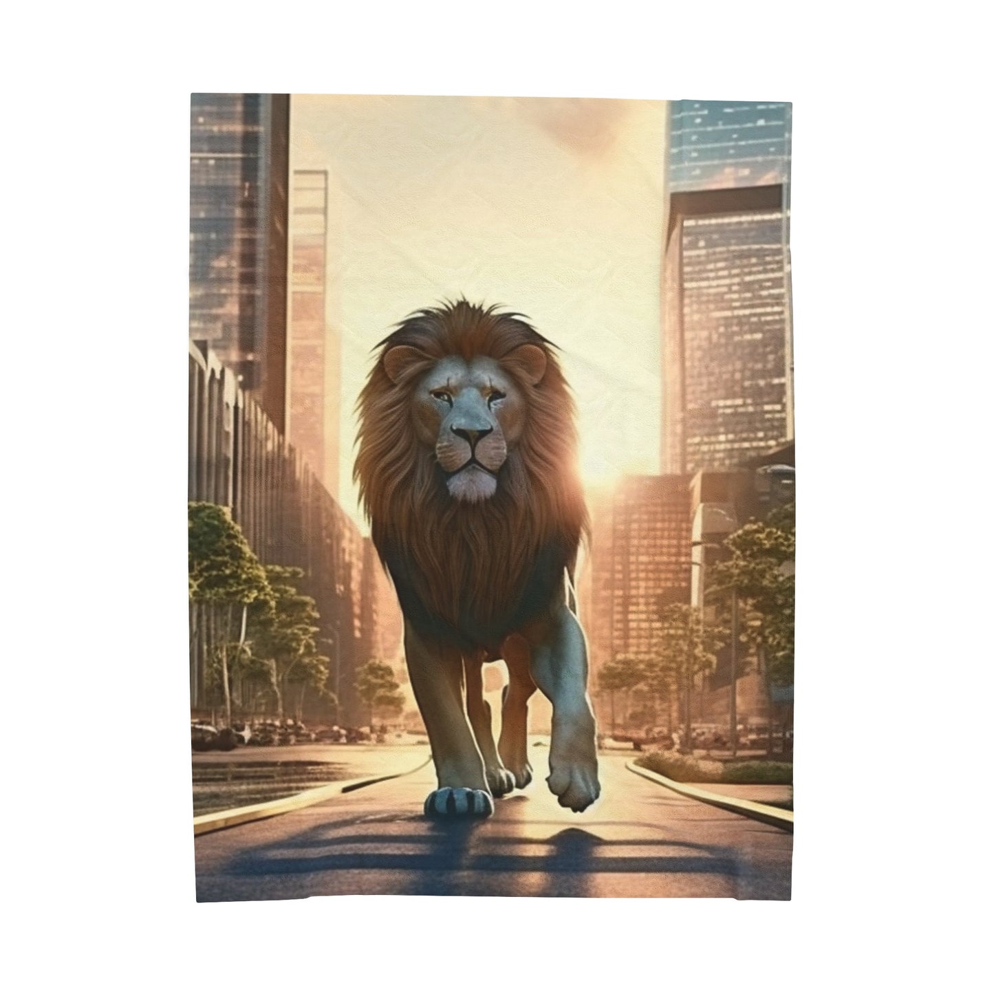 Lion Walking in the City Plush Blanket