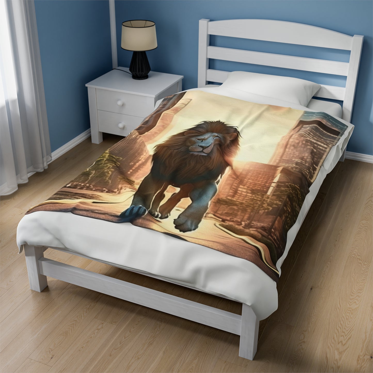 Lion Walking in the City Plush Blanket