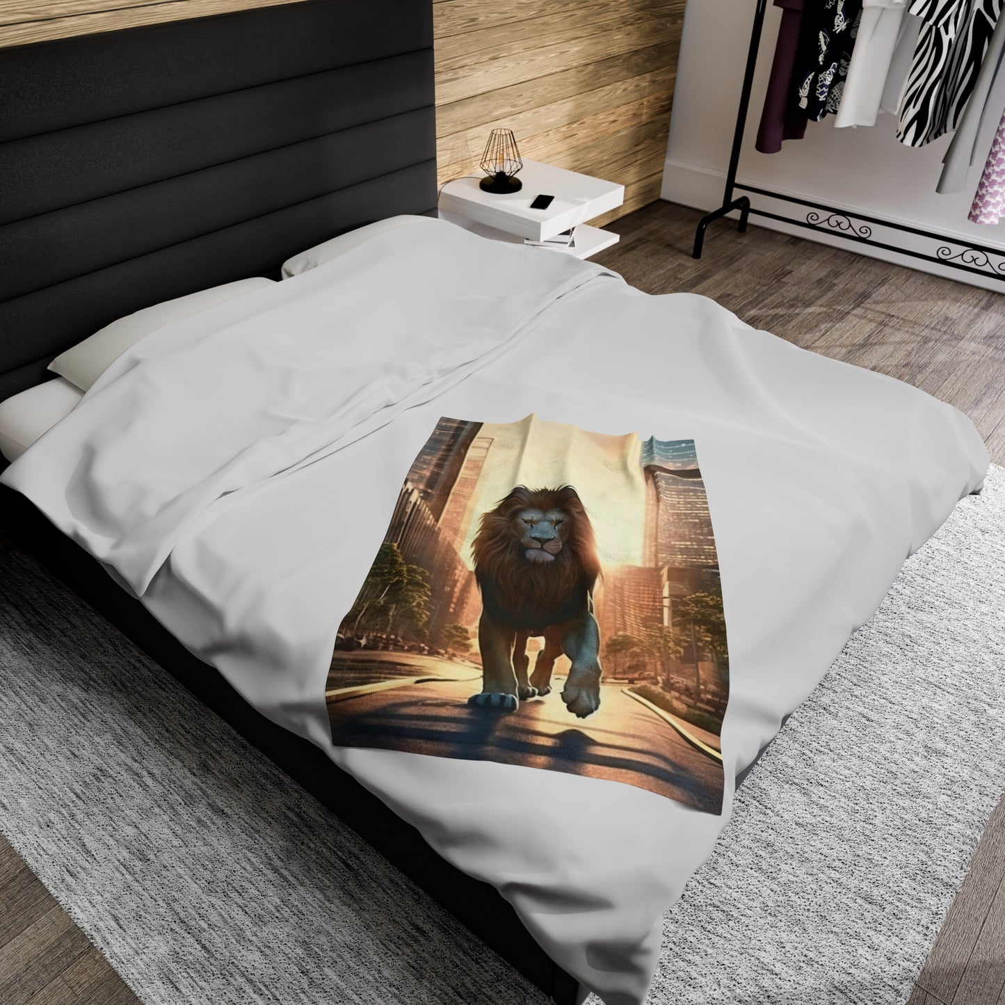 Lion Walking in the City Plush Blanket