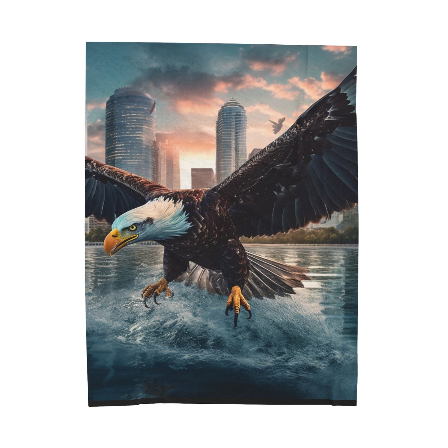 City Bald Eagle Flying Over Water Plush Blanket