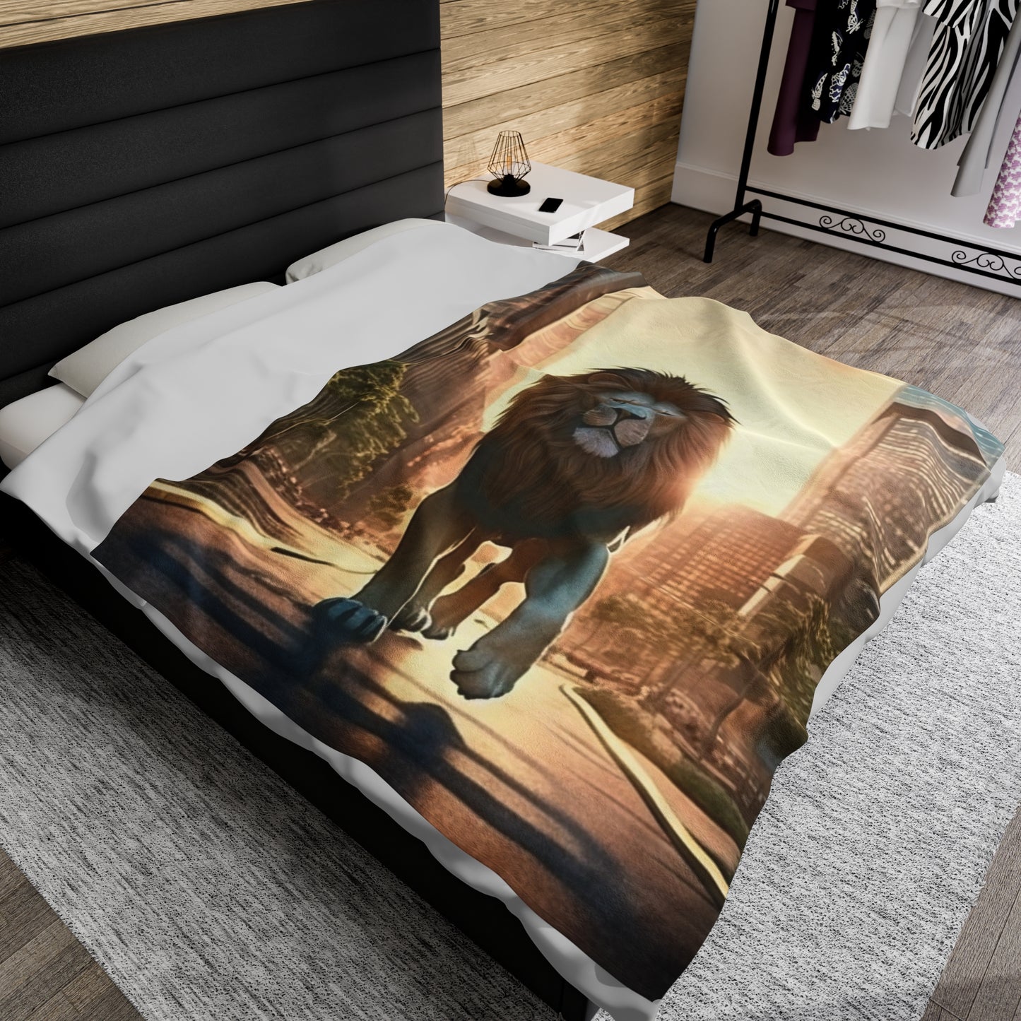 Lion Walking in the City Plush Blanket