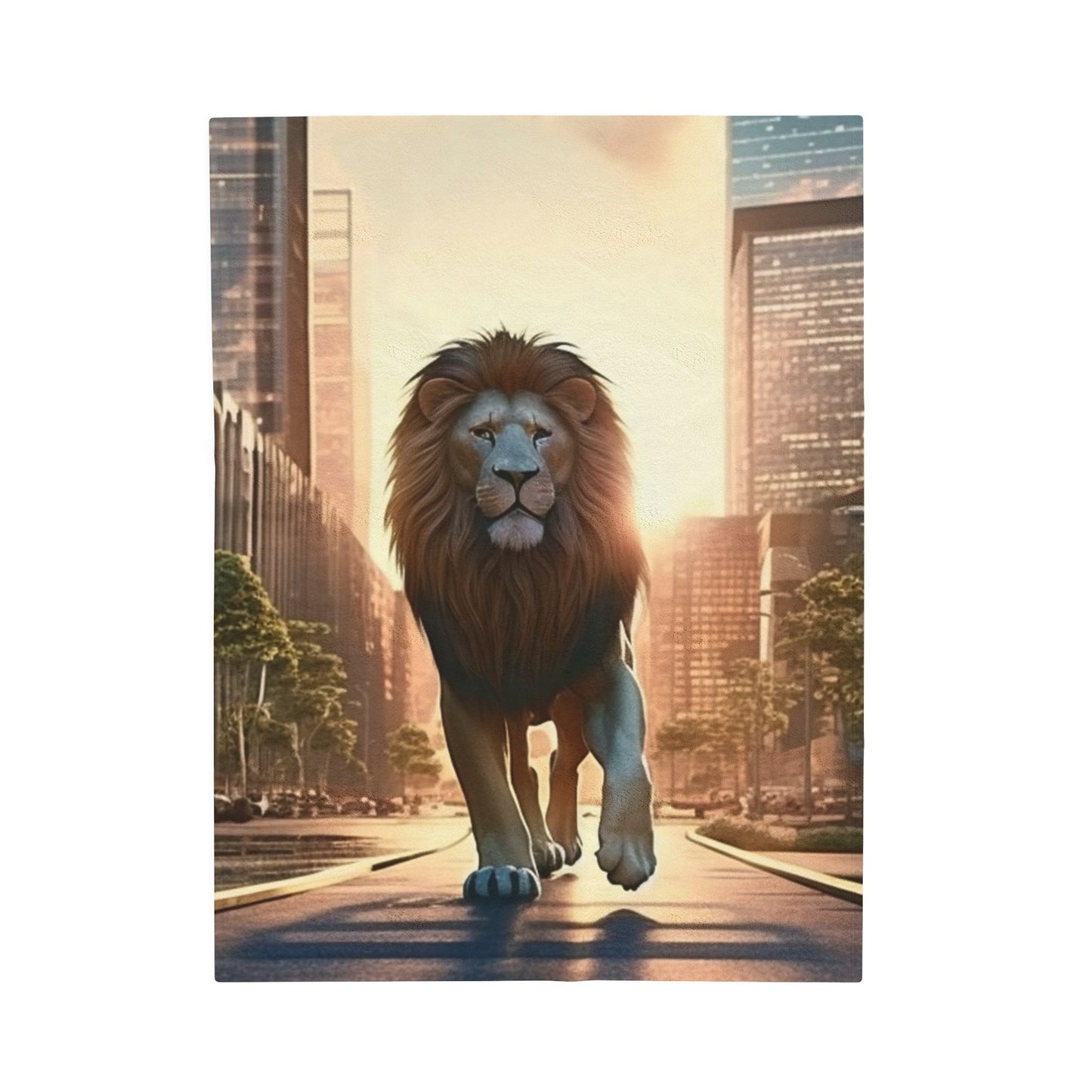 Lion Walking in the City Plush Blanket