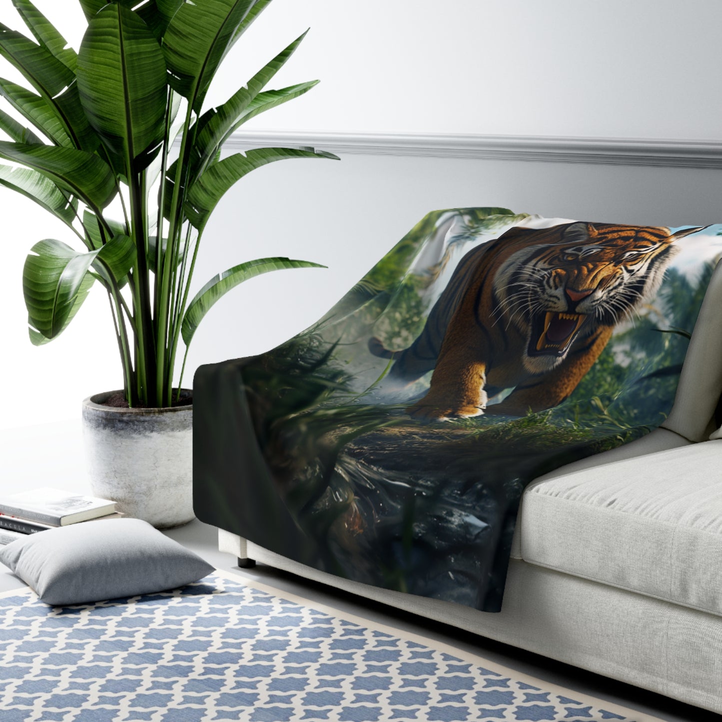 Tiger In The Jungle Sherpa Fleece Blanket