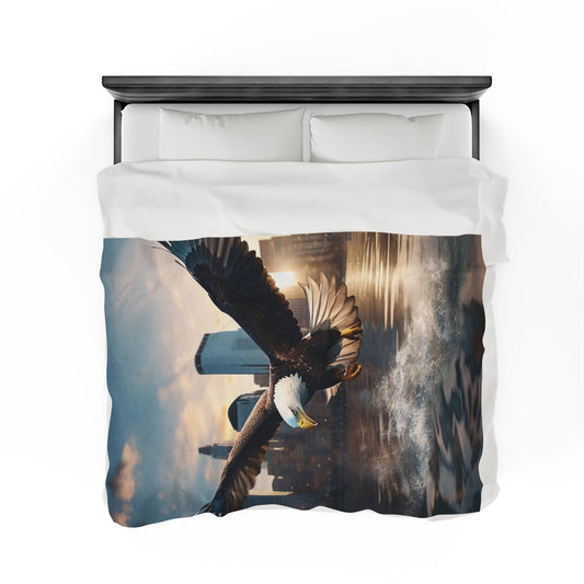 Bald Eagle Mean Flying In City Plush Blanket