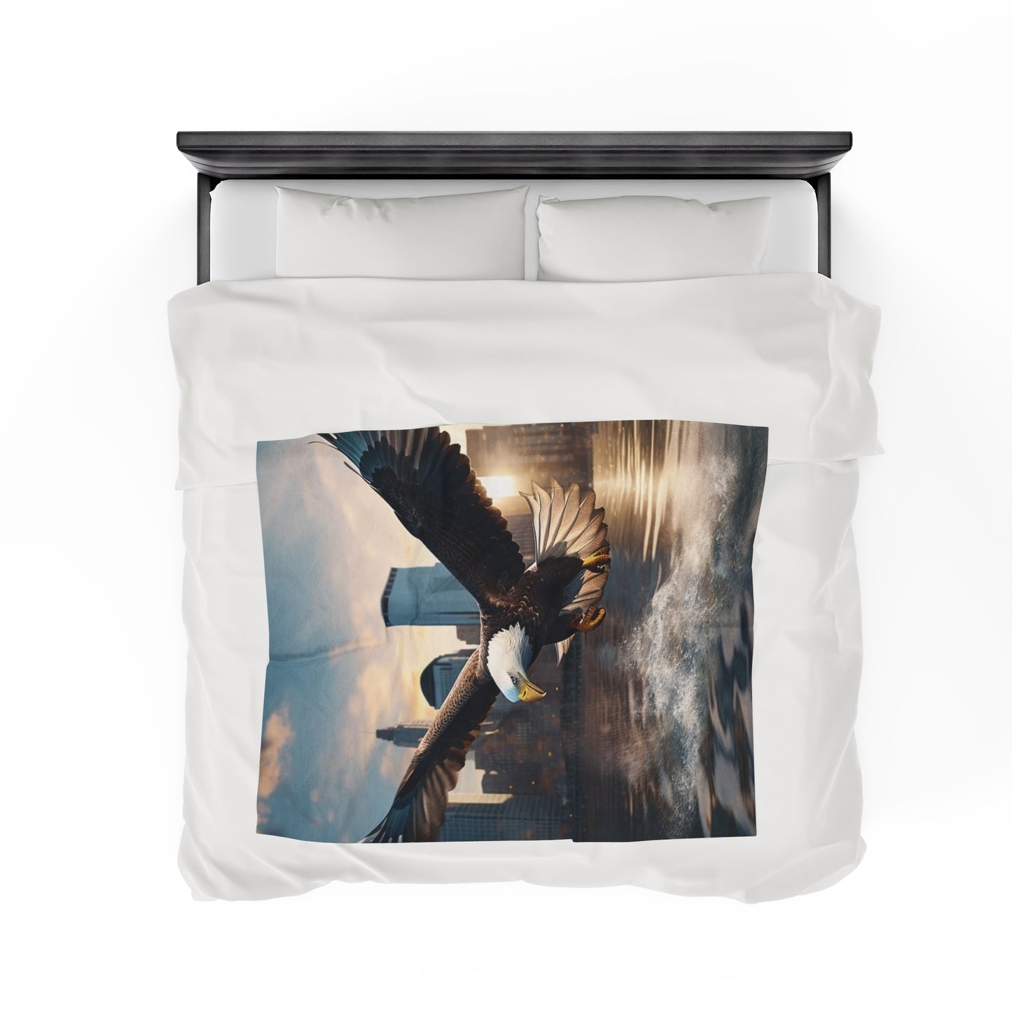 Bald Eagle Mean Flying In City Plush Blanket