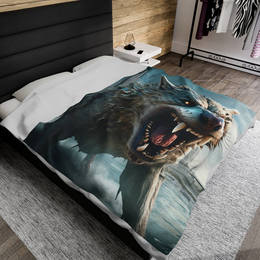 Wolf Ready To Eat In Snow City Plush Blanket