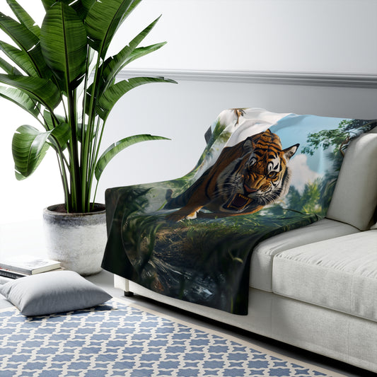 Tiger In The Jungle Sherpa Fleece Blanket