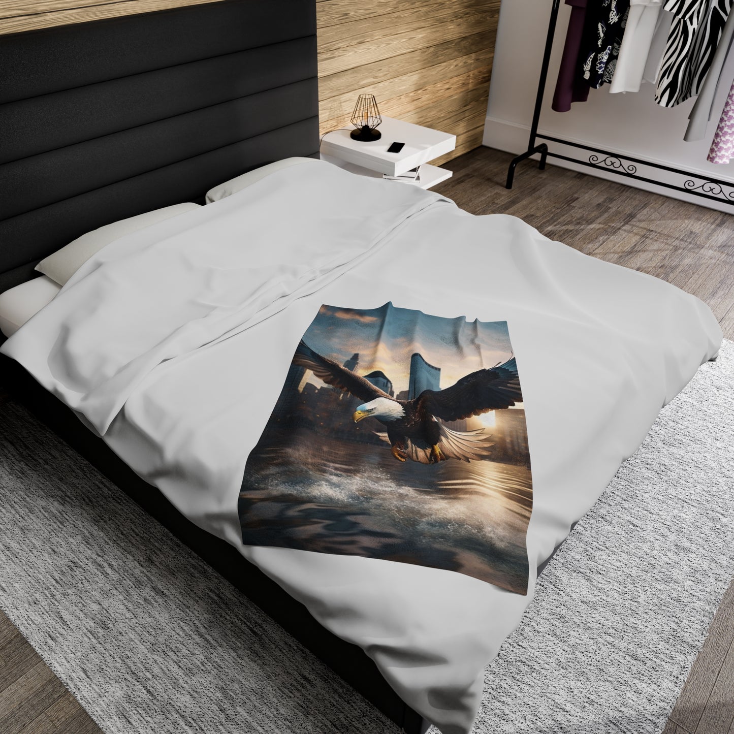 Bald Eagle Mean Flying In City Plush Blanket