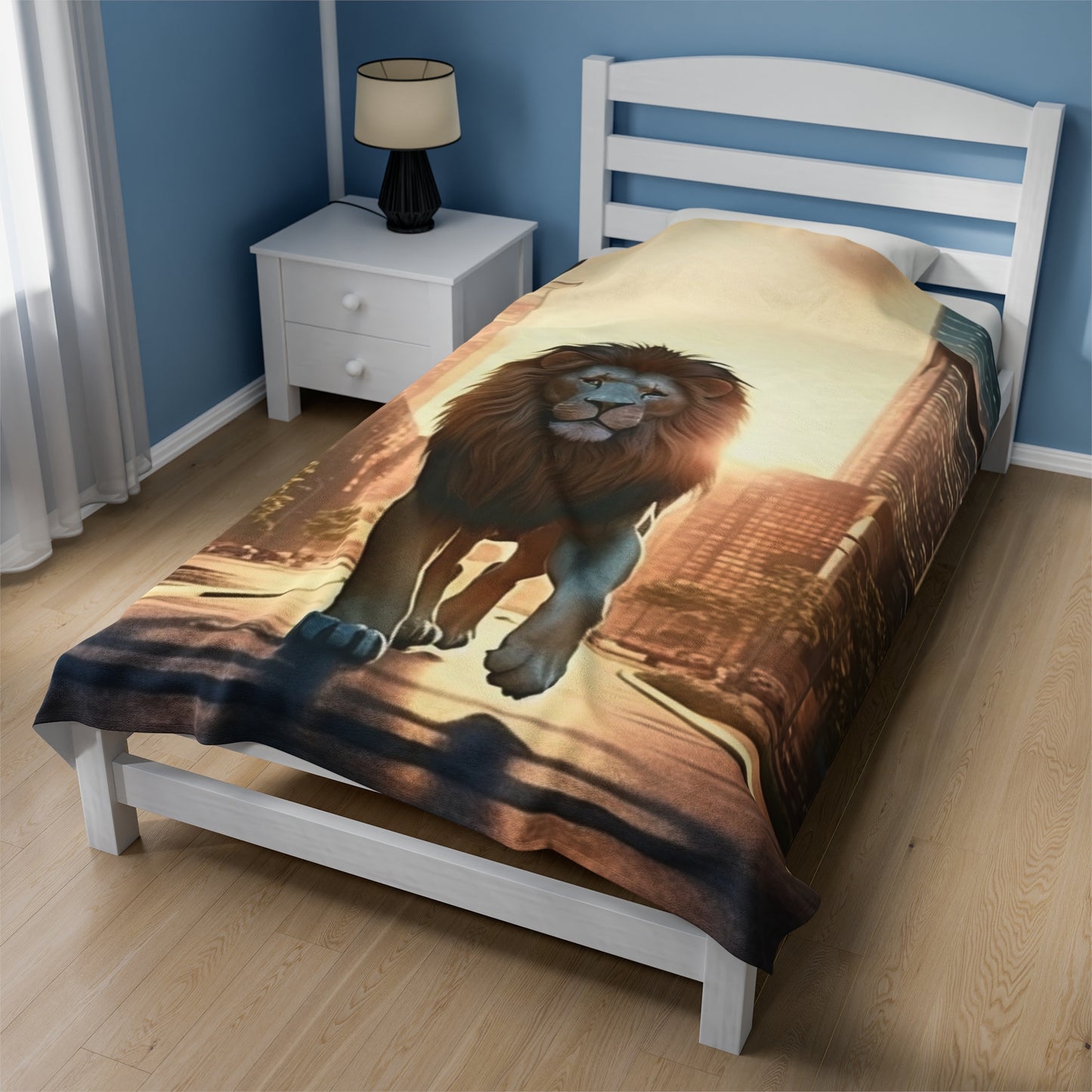 Lion Walking in the City Plush Blanket