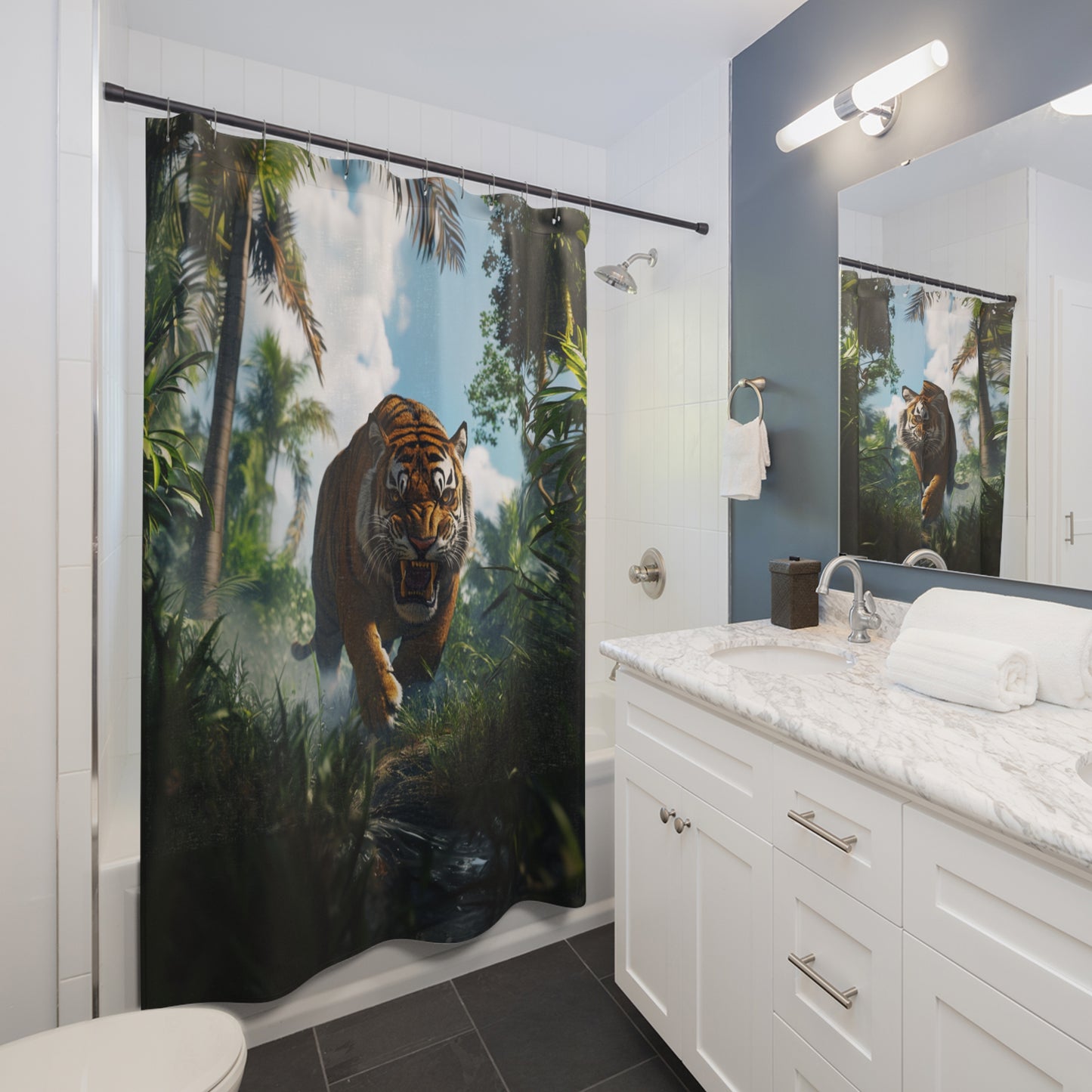 Tiger In The Jungle Shower Curtains