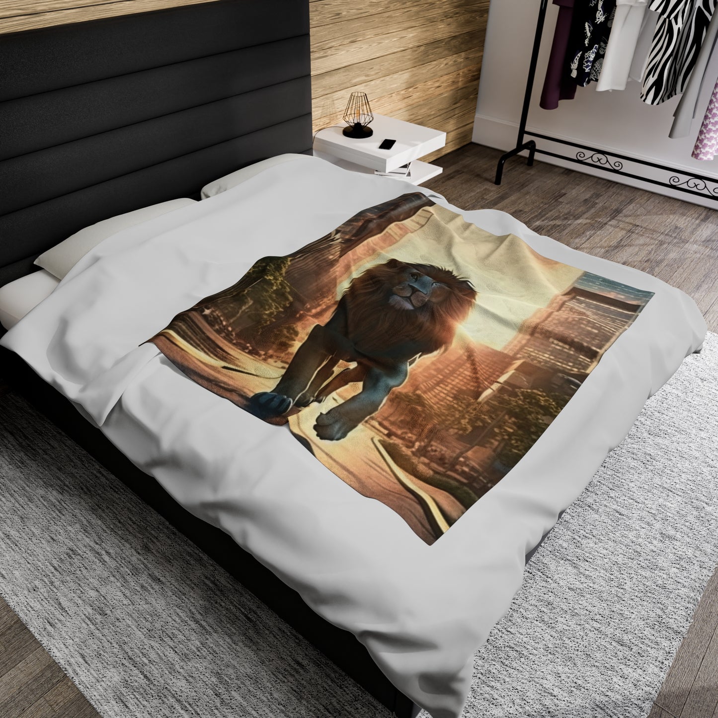 Lion Walking in the City Plush Blanket