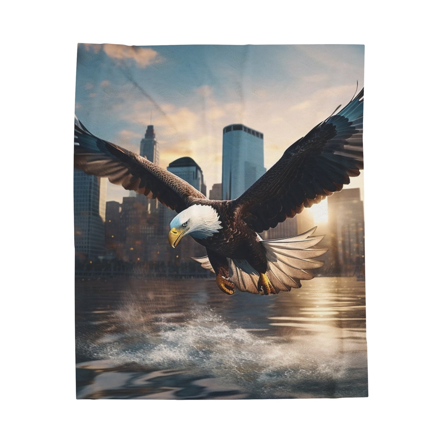 Bald Eagle Mean Flying In City Plush Blanket