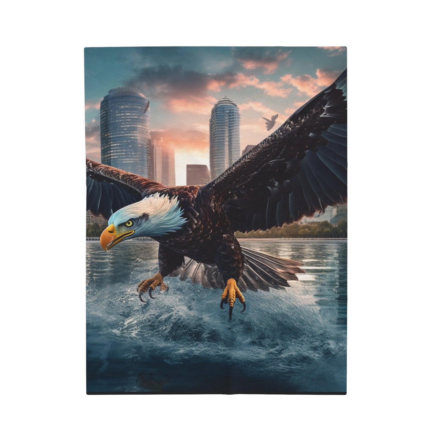 City Bald Eagle Flying Over Water Plush Blanket