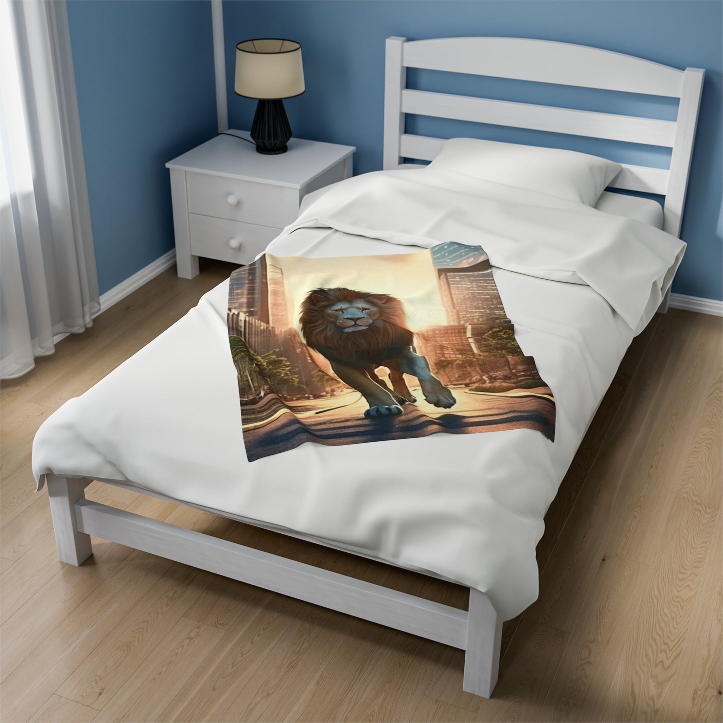 Lion Walking in the City Plush Blanket