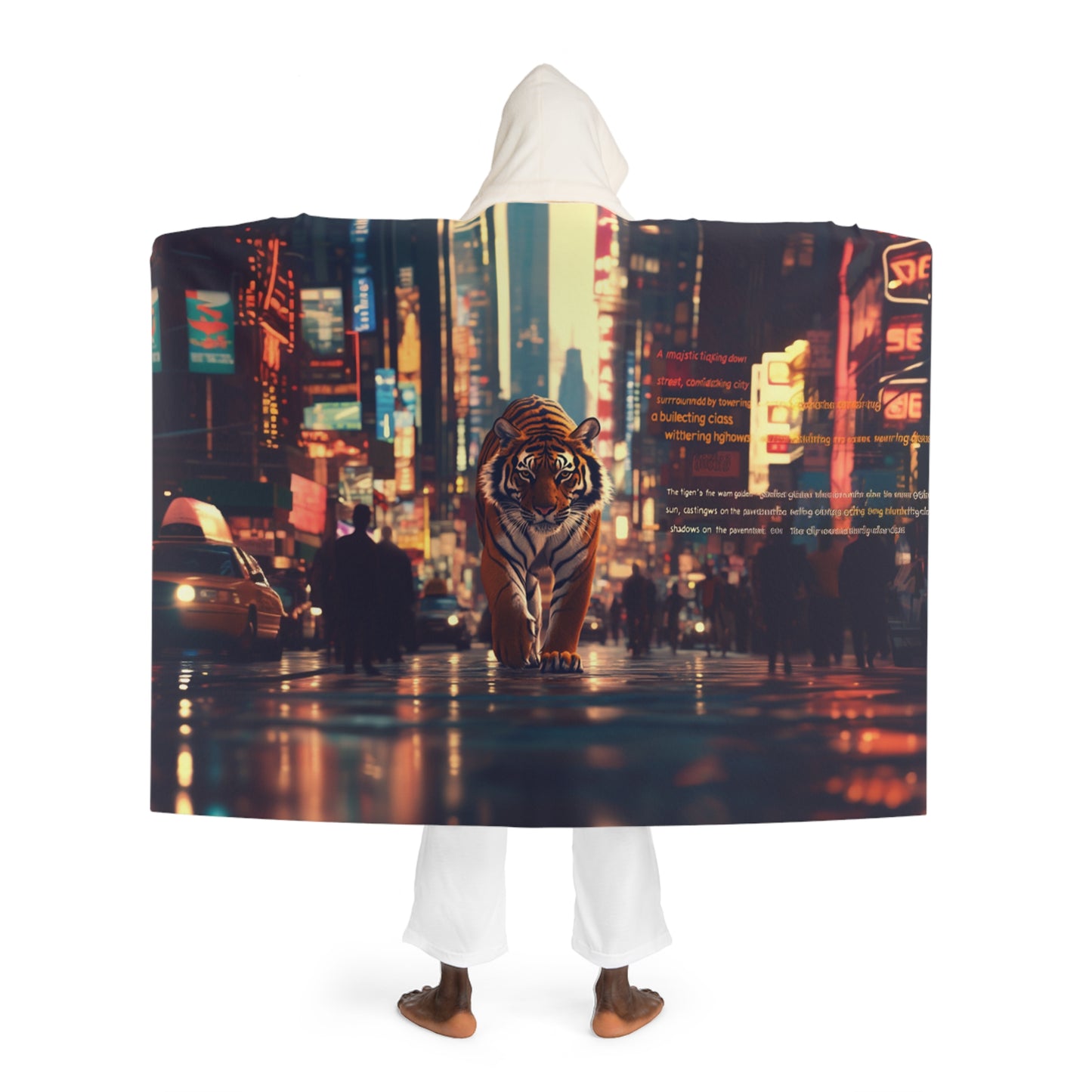 Tiger In The City Hooded Sherpa Fleece Blanket