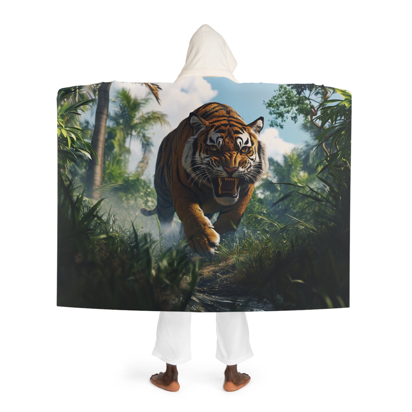 Tiger In Jungle Personalized Hooded Sherpa Fleece Blanket