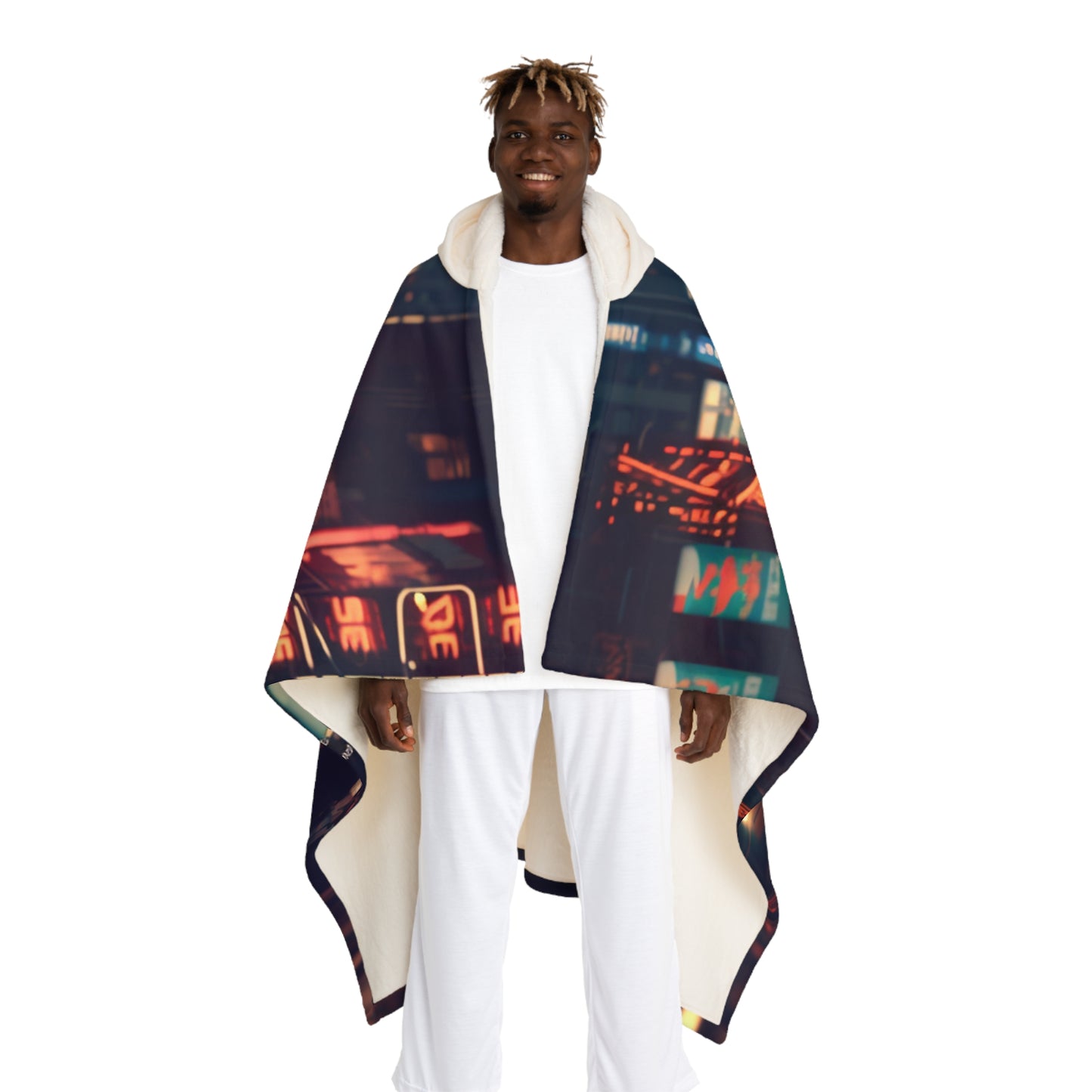 Tiger In The City Hooded Sherpa Fleece Blanket