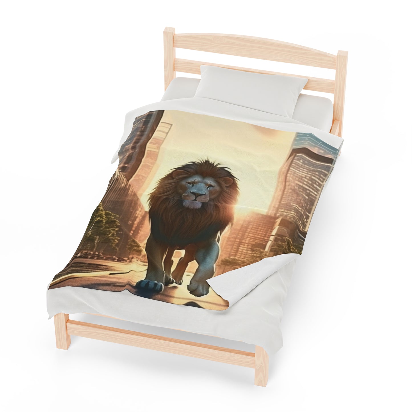 Lion Walking in the City Plush Blanket