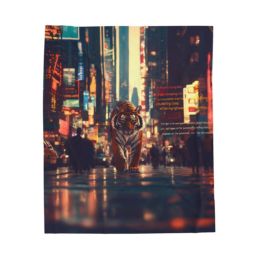 Tiger In The City Velveteen Plush Blanket