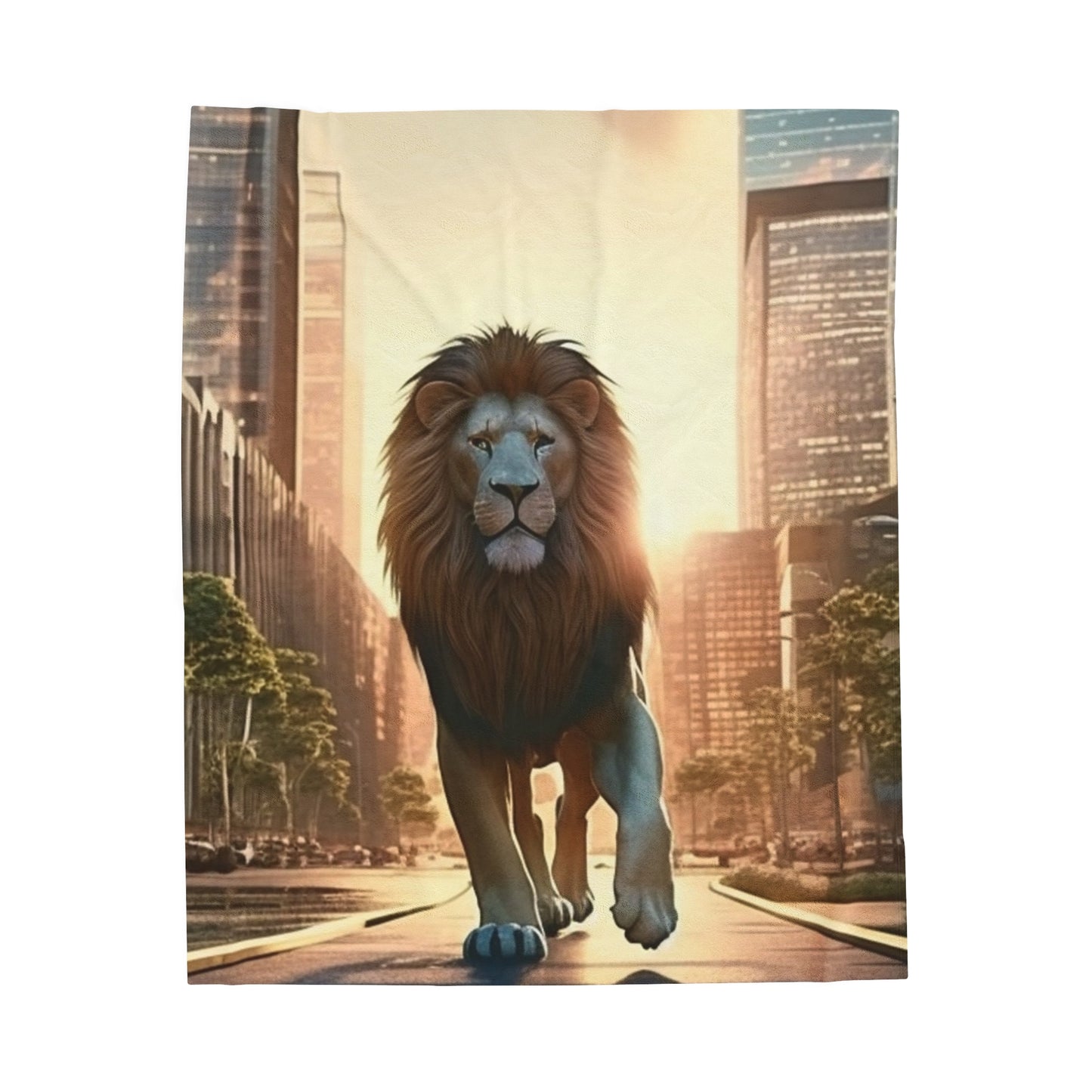 Lion Walking in the City Plush Blanket